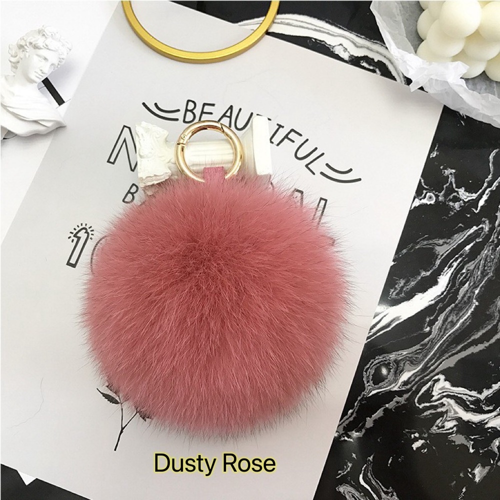 Real Fur Pompom Keychain-KC001 Dusty Rose